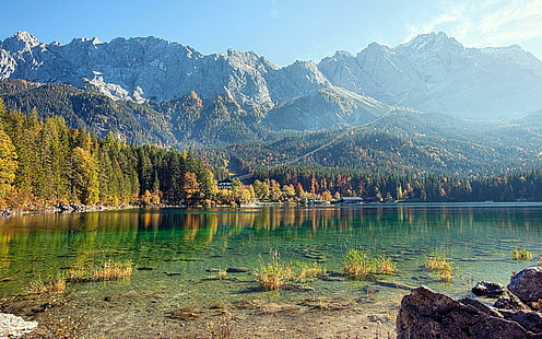 Lago Eibsee, cuerpo claro de agua, montañas, rocas, agua, reflejo, árboles, lago, naturaleza, naturaleza y paisajes., Fondo de pantalla HD HD wallpaper
