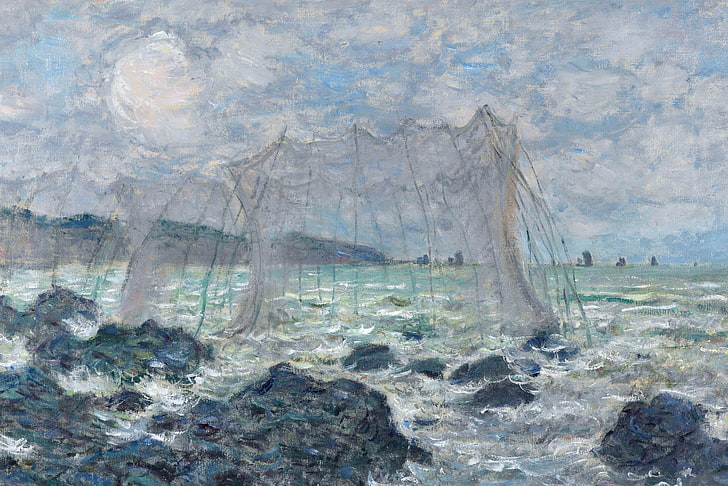 picture, seascape, Claude Monet, Fishing nets in Purvile, HD wallpaper