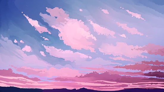 painting, minimalism, pink, sky, clouds, artwork, HD wallpaper HD wallpaper