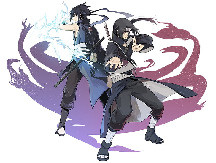 fond d'écran numérique de deux personnages de dessins animés masculins, Anime, Naruto, Itachi Uchiha, Sasuke Uchiha, Fond d'écran HD