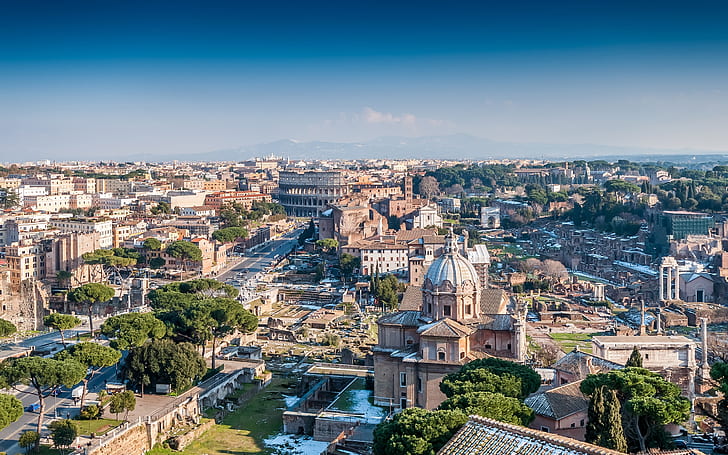 Архитектурен пейзаж на град Рим, Италия, Архитектурен, Пейзаж, Град, Рим, Италия, HD тапет