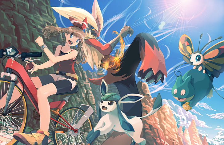 Pokémon, Pokémon: Omega Ruby and Alpha Sapphire, Beautifly (Pokémon), Glaceon (Pokémon), May (Pokémon), Mega Blaziken (Pokémon), Munchlax (Pokémon), HD wallpaper