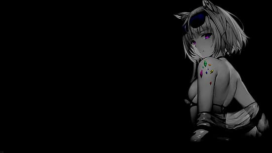 selektive Färbung, Anime-Mädchen, Monochrom, einfacher Hintergrund, schwarzer Hintergrund, HD-Hintergrundbild HD wallpaper