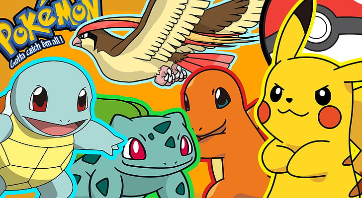 Pokemon Gang, Artistic, Anime, Bulbasaur, Charmander, Squirtle, Pikachu, pokemon, cool, pidgeott, HD wallpaper