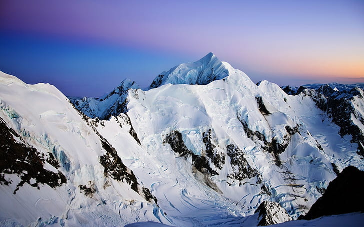 山、雪、夕暮れ、山、雪、夕暮れ、 HDデスクトップの壁紙