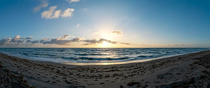 Florida, pantai, laut, samudra Atlantik, matahari terbit, langit, Wallpaper HD
