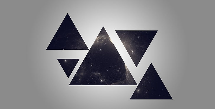 décor noir triangulaire, triangle, espace, géométrie, galaxie, Fond d'écran HD