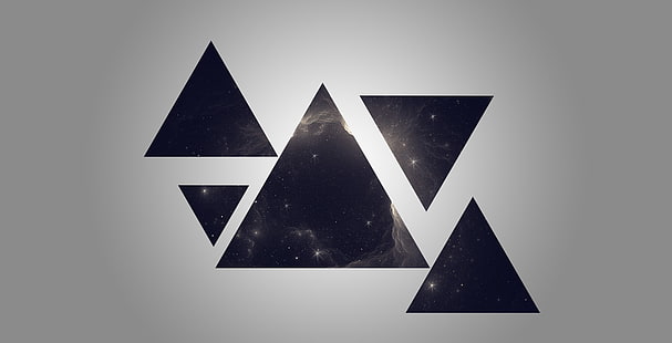 trójkątny czarny dekor, trójkąt, przestrzeń, geometria, galaktyka, Tapety HD HD wallpaper