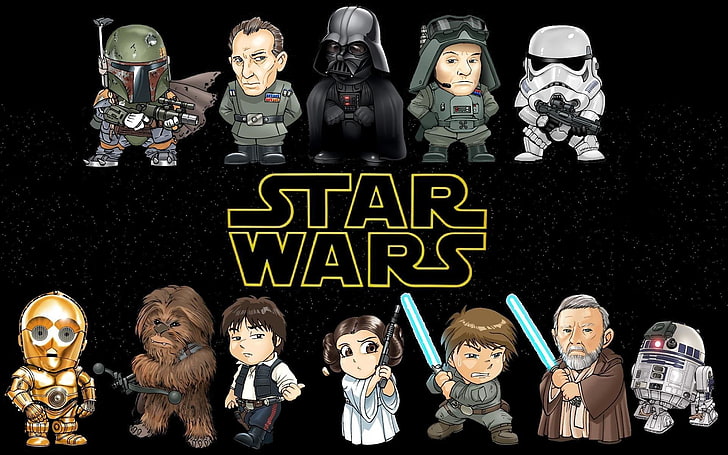 Sfondo di personaggi di Star Wars, Star Wars, Boba Fett, C-3PO, Chewbacca, Darth Vader, Han Solo, Luke Skywalker, Obi-Wan Kenobi, Princess Leia, R2-D2, Sfondo HD