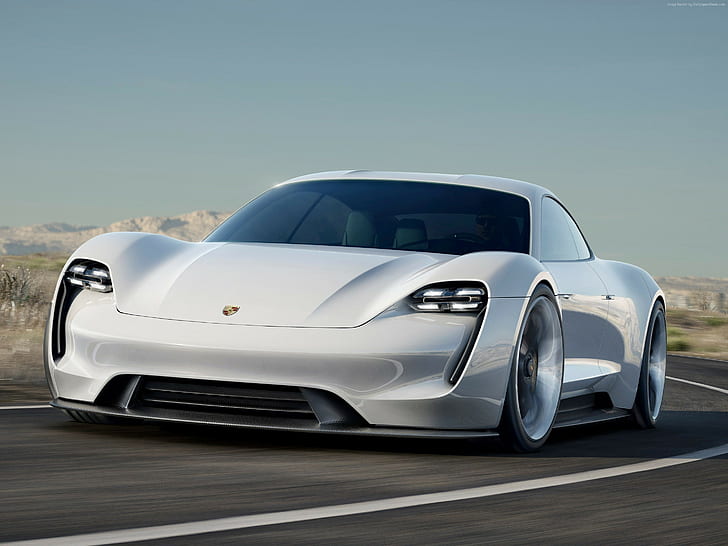 Porsche Mission E, Voitures électriques, supercar, 800v, ​​blanc, Fond d'écran HD