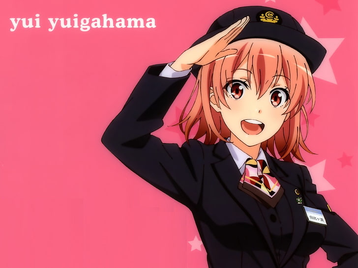 Yahari Ore no Seishun Love Comedy wa Machigatteiru, anime girls, Yuigahama Yui, kapelusz, otwarte usta, anime, mundurek, Tapety HD