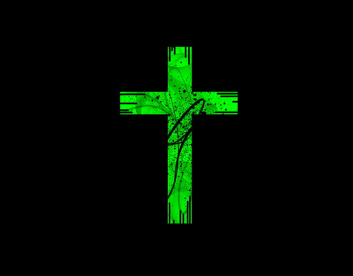 cruz verde e preta, cruz, anime, fundo preto, verde, preto, trabalho artístico, arte digital, HD papel de parede