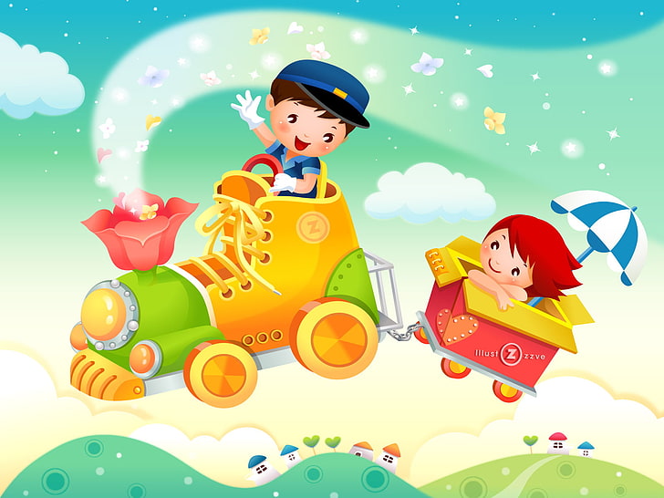  Dibujos animados para niños, ilustración de niño y niña, dibujos animados, Fondo de pantalla HD
