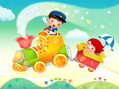 Desenhos animados para crianças, ilustração de menino e menina, desenhos animados, HD papel de parede HD wallpaper