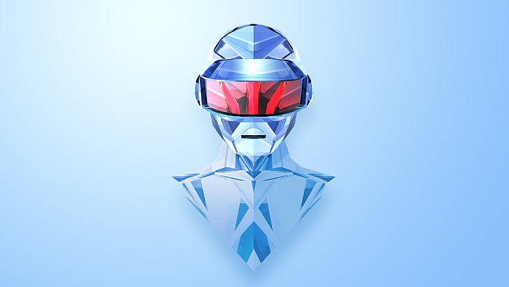 синие и красные маски цифровые обои, абстракция, Джастин Маллер, Daft Punk, HD обои