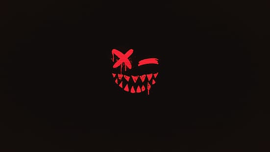  scary face, demon, minimalism, smile, dark, tooth, closed eyes, HD wallpaper HD wallpaper