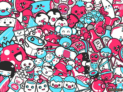 arte azul e rosa doodle, colorido, arte digital, arte-final, HD papel de parede HD wallpaper