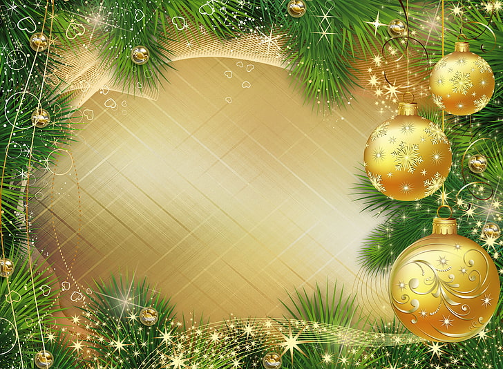 guirnalda de Navidad y huésped de bolas, bolas, ramas, gráficos, brillo, Navidad, año nuevo, Fondo de pantalla HD