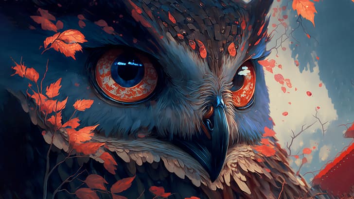 AI art, owl, painting, HD wallpaper