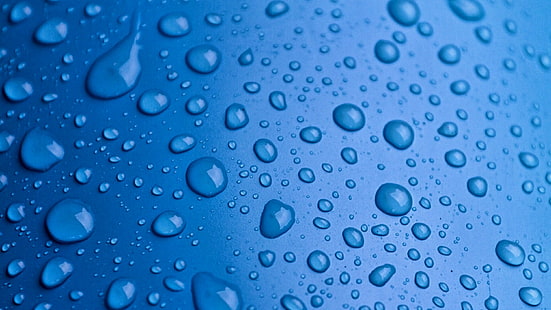 ماء ، قطرة ، قطرات ماء ، قطرات ، أزرق، خلفية HD HD wallpaper