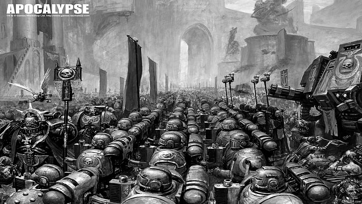 plakat Apokalipsy w skali szarości, Space Marines, Warhammer 40,000, Tapety HD