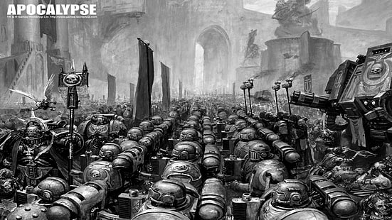 плакат в Апокалипсисе в оттенках серого, космические десантники, Warhammer 40 000, HD обои HD wallpaper