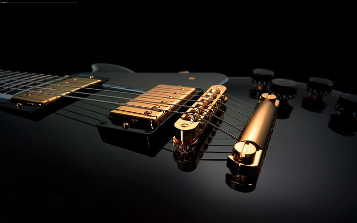 czarna gitara elektryczna, gitara elektryczna, instrument, struna, Tapety HD
