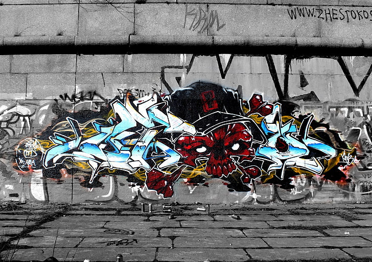 multicolored grapity, wall, skull, Graffiti, sake, wild style, OTD crew, HD wallpaper