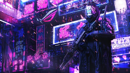  ASUS, Republic of Gamers, digital, artwork, gun, weapon, HD wallpaper HD wallpaper