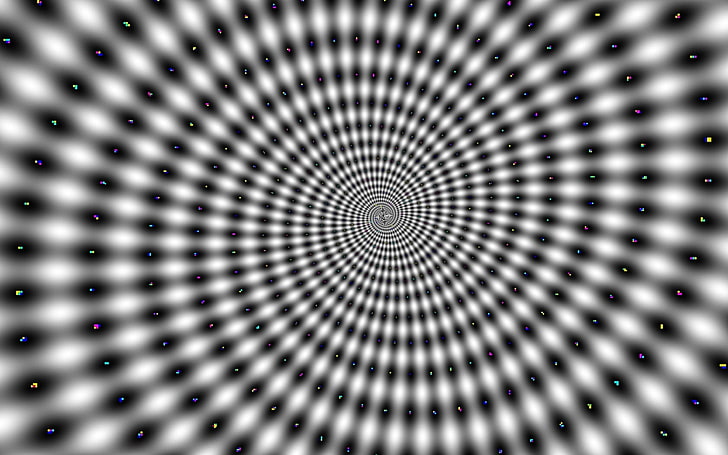 alfombra de área en blanco y negro, psicodélica, ilusión óptica, espiral, Fondo de pantalla HD