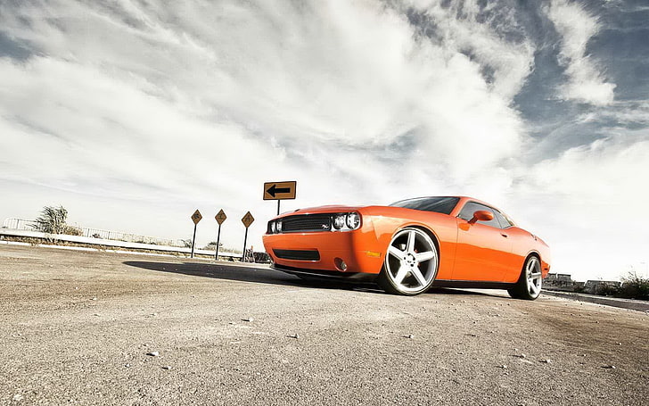 red Dodge coupe, car, muscle cars, Dodge Challenger SRT, red cars, HD wallpaper