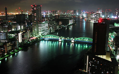 Tokyo Panorama Dual Monitor, doppio, monitor, tokyo, panorama, Sfondo HD HD wallpaper