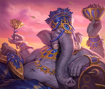 Ganesha, forrest imel, fil, smite, oyun, fantezi, pembe, tanrı, mavi, HD masaüstü duvar kağıdı HD wallpaper