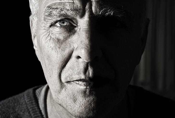 bianco e nero, increspature, sambuco, anziano, nonno, nonno, uomo, vo, ritratto, rughe, Sfondo HD
