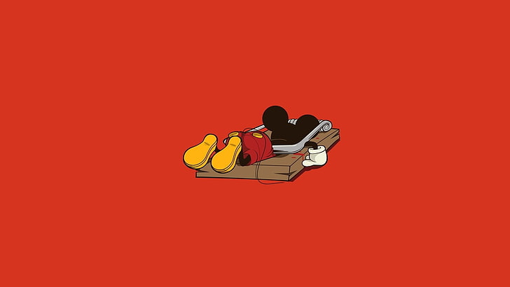 Mickey Mouse on mouse trap clip art, minimalism, art, red, Mickey mouse, HD wallpaper