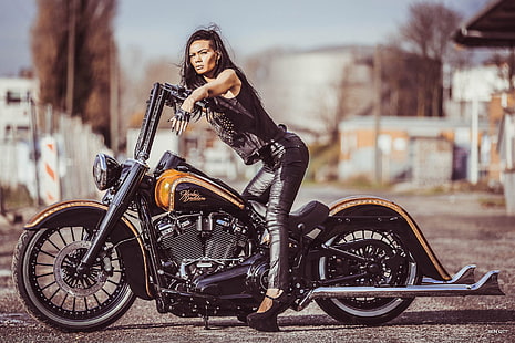 Sepeda Motor, Gadis dan Sepeda Motor, Sepeda Motor Kustom, Harley-Davidson, Bea Cukai Thunderbike, Wanita, Wallpaper HD HD wallpaper