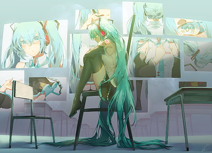 Vocaloid, chicas anime, Hatsune Miku, cola de caballo, cabello largo, Fondo de pantalla HD HD wallpaper