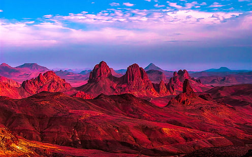 Algerien, Afrika, rote Wüste, Berge, Felsen, Wolken, Algerien, Afrika, Rot, Wüste, Berge, Felsen, Wolken, HD-Hintergrundbild HD wallpaper