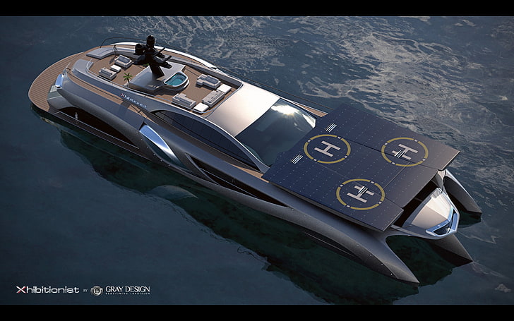 166, 2013, båt, båtar, koncept, hantverk, design, grå, lyx, fartyg, fartyg, strand, xhibitionist, yacht, HD tapet