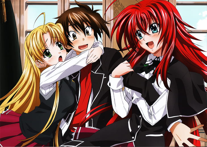 high school dxd, rias gremory, asia argento, issei hyoudou, redhead, Anime, HD wallpaper