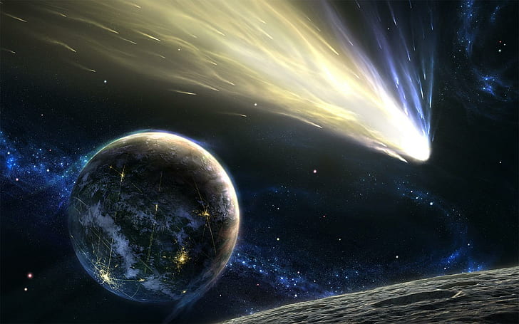 Asteroida, niebieski, asteroida, przestrzeń, wszechświaty, czarny, luna, ziemia, planeta, światło, księżyc, gwiazda, natura i krajobraz, Tapety HD