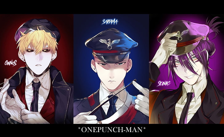 Anime, One-Punch Man, Black Eyes, Blonde, Genos (One-Punch Man), Glove, Purple Hair, Saitama (One-Punch Man), Sonic (One-Punch Man), Yellow Eyes, HD wallpaper