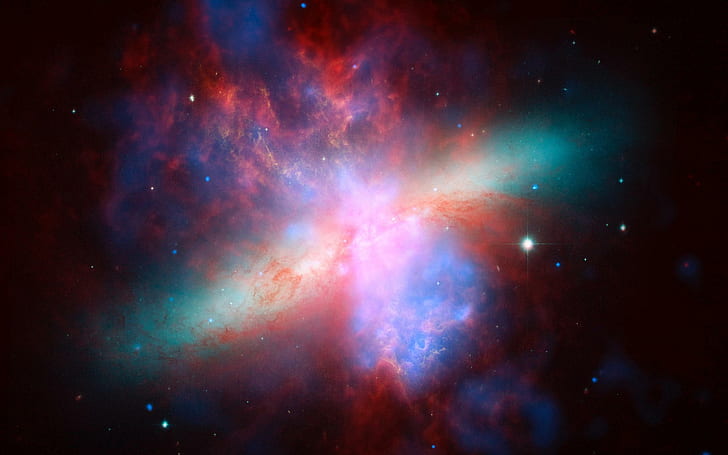 Космическая туманность телескоп Хаббл, красный чирок и голубая туманность, космос, Хаббл, туманность, телескоп, HD обои