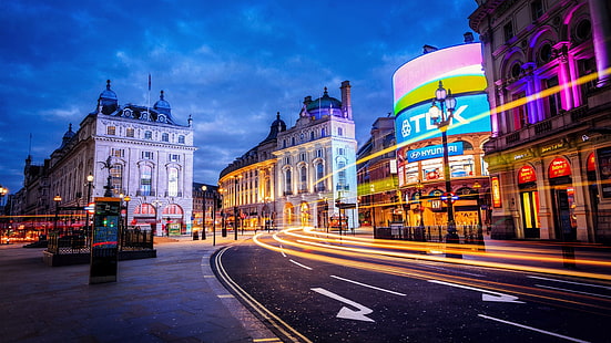 Londra, İngiltere, şehir, sokak, bina, ışıklar, akşam, gri beton binalar, Londra, İngiltere, Şehir, sokak, bina, ışıklar, akşam, HD masaüstü duvar kağıdı HD wallpaper
