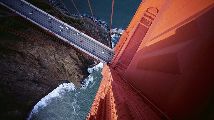 Golden Gate Bridge, California, Golden Gate Bridge, scogliera, Sfondo HD