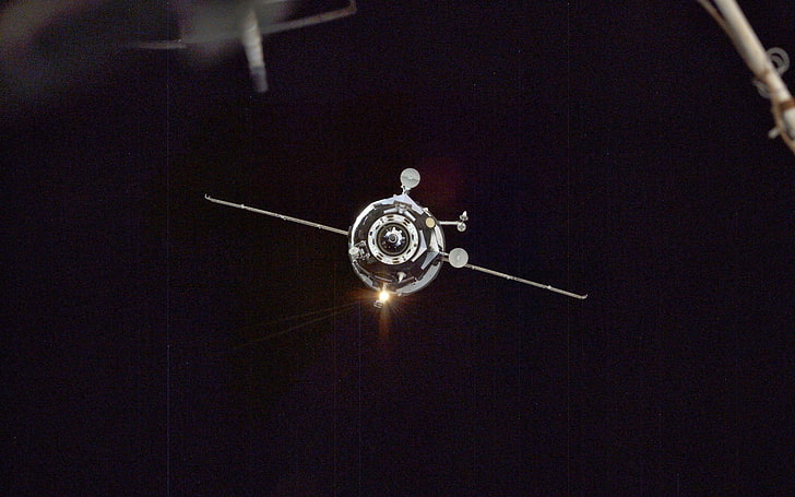 wallpaper satelit abu-abu, ruang, stasiun ruang angkasa, Soyuz, Wallpaper HD