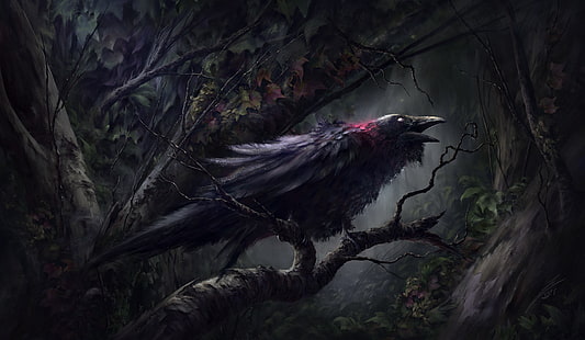 arte digitale, fantasy art, uccelli, corvo, corvo, Sfondo HD HD wallpaper