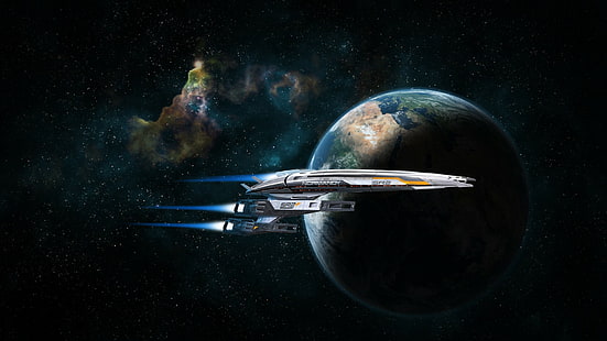 Bildmaterial, Mass Effect, Videospiele, Weltraum, Raumschiff, Mass Effect 2, Normandy SR-2, HD-Hintergrundbild HD wallpaper