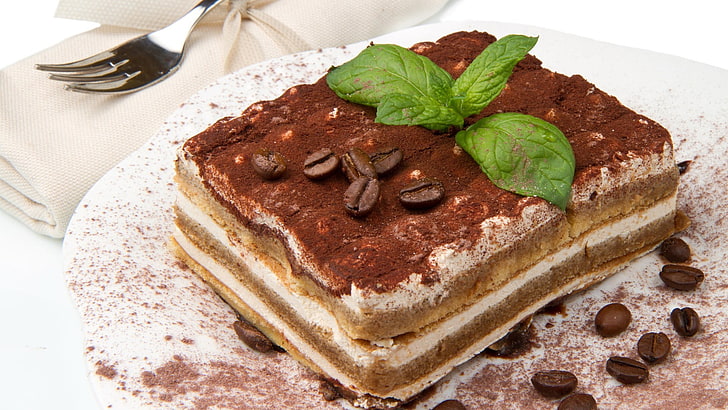 Schokoladenkuchen, Essen, Dessert, Besteck, Kuchen, Tiramisu, HD-Hintergrundbild