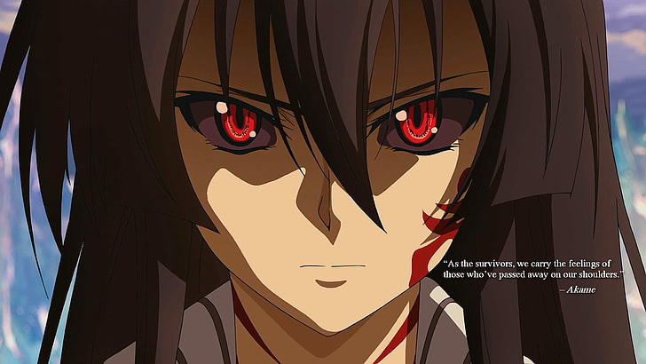 Аниме, Akame ga Kill!, Akame (Akame Ga Kill!), Черна коса, едър план, момиче, червени очи, татуировка, HD тапет